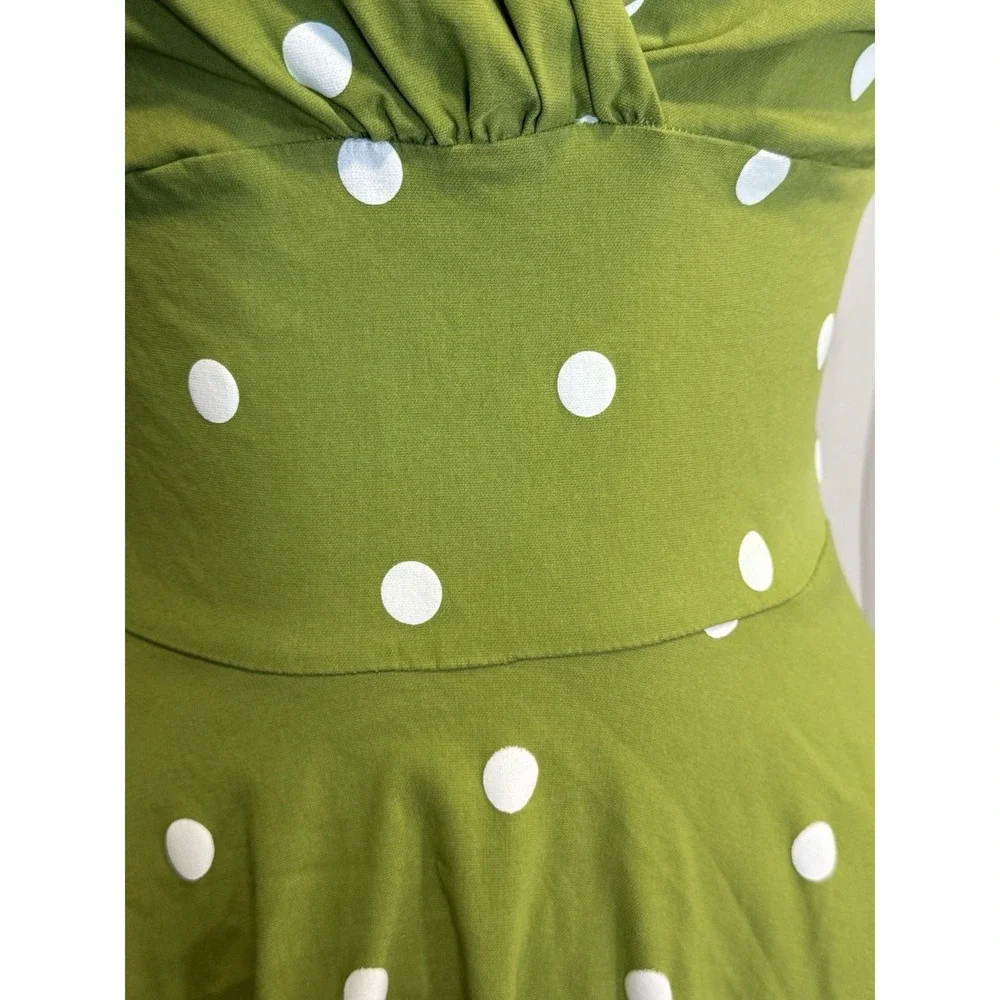 Unique Vintage Dress Womens Small 4 Green Polka Dot Retro Midi - Picture 6 of 16
